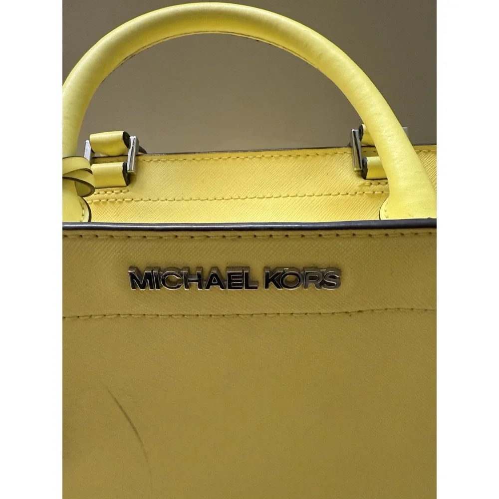 Michael Kors Leather Dillon Satchel Yellow Sunflower Purse Tote Crossbody Charm